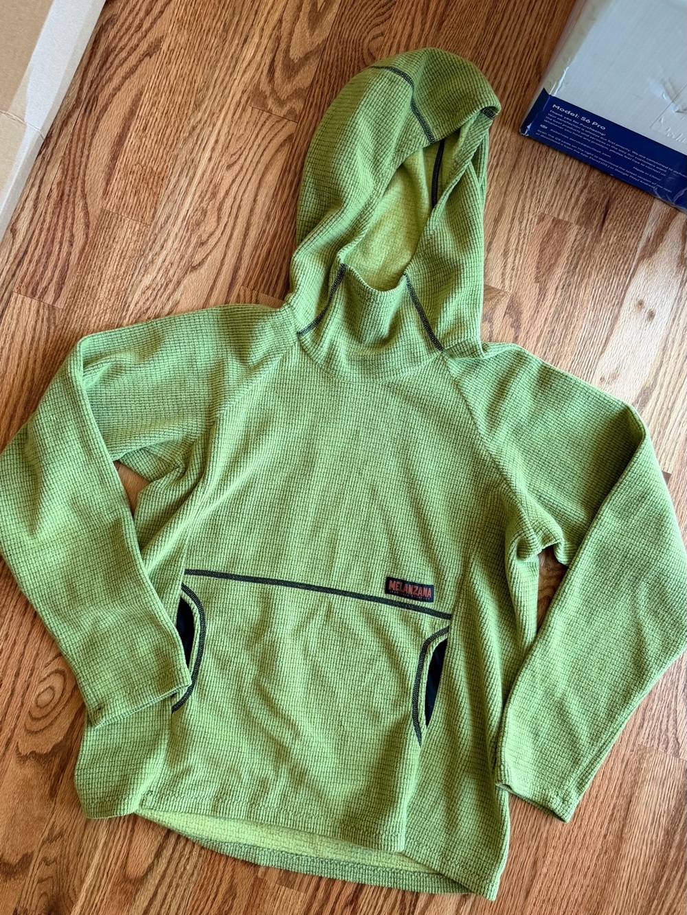 Melanzana Green Hooded Waffle Pullover for Women